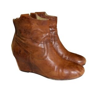 Frye Carson Wedge Booties Womens Size 8M Boots Brown Leather Boho Bohemian Indie